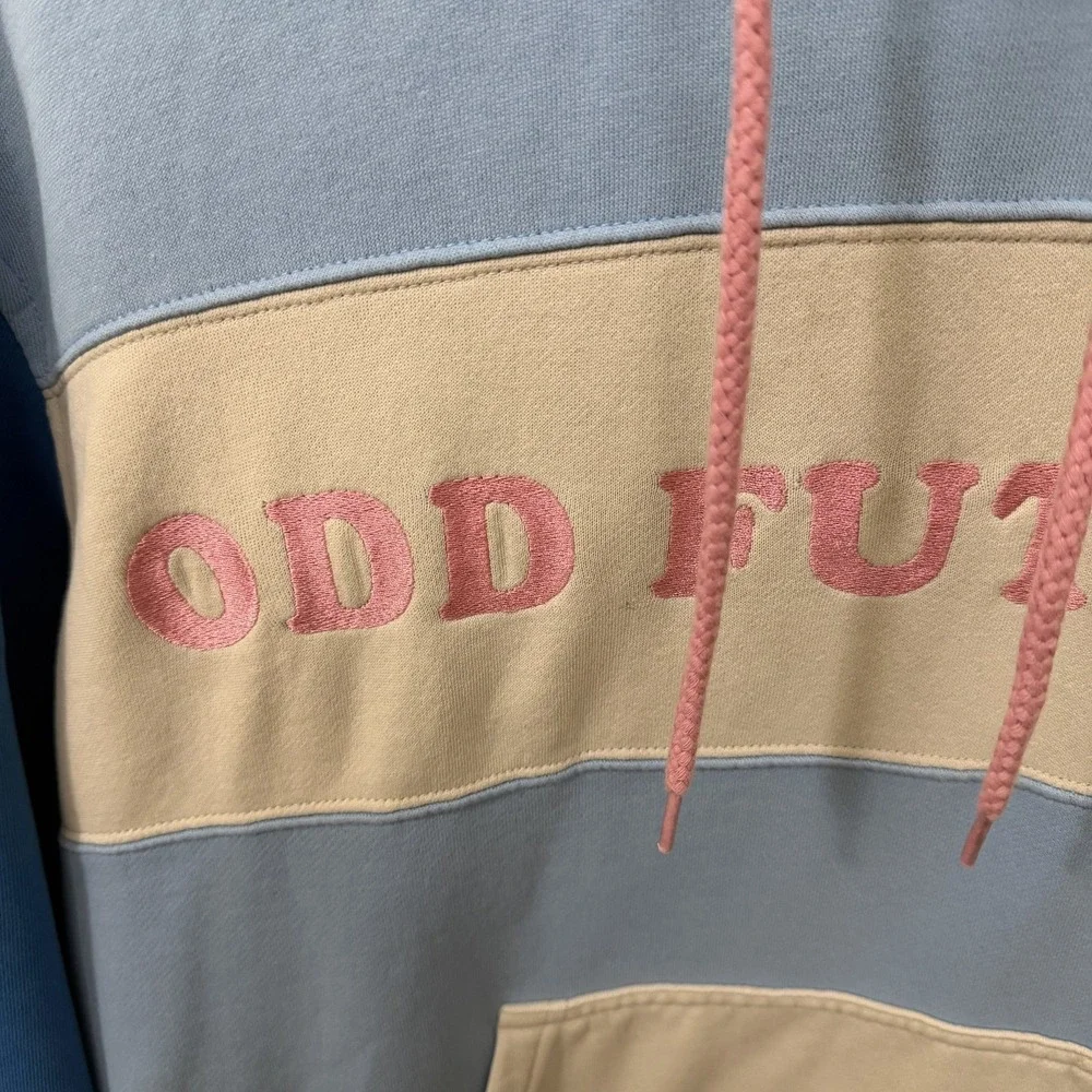 Odd Future Colorblock Hoodie Blue Cream Pink Embroidered Logo Mens Medium